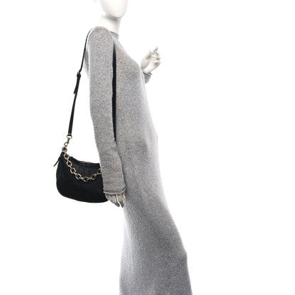 Gucci GG Grainy Calfskin Emblem Small Half Moon Shoulder Bag Black 2 of 11