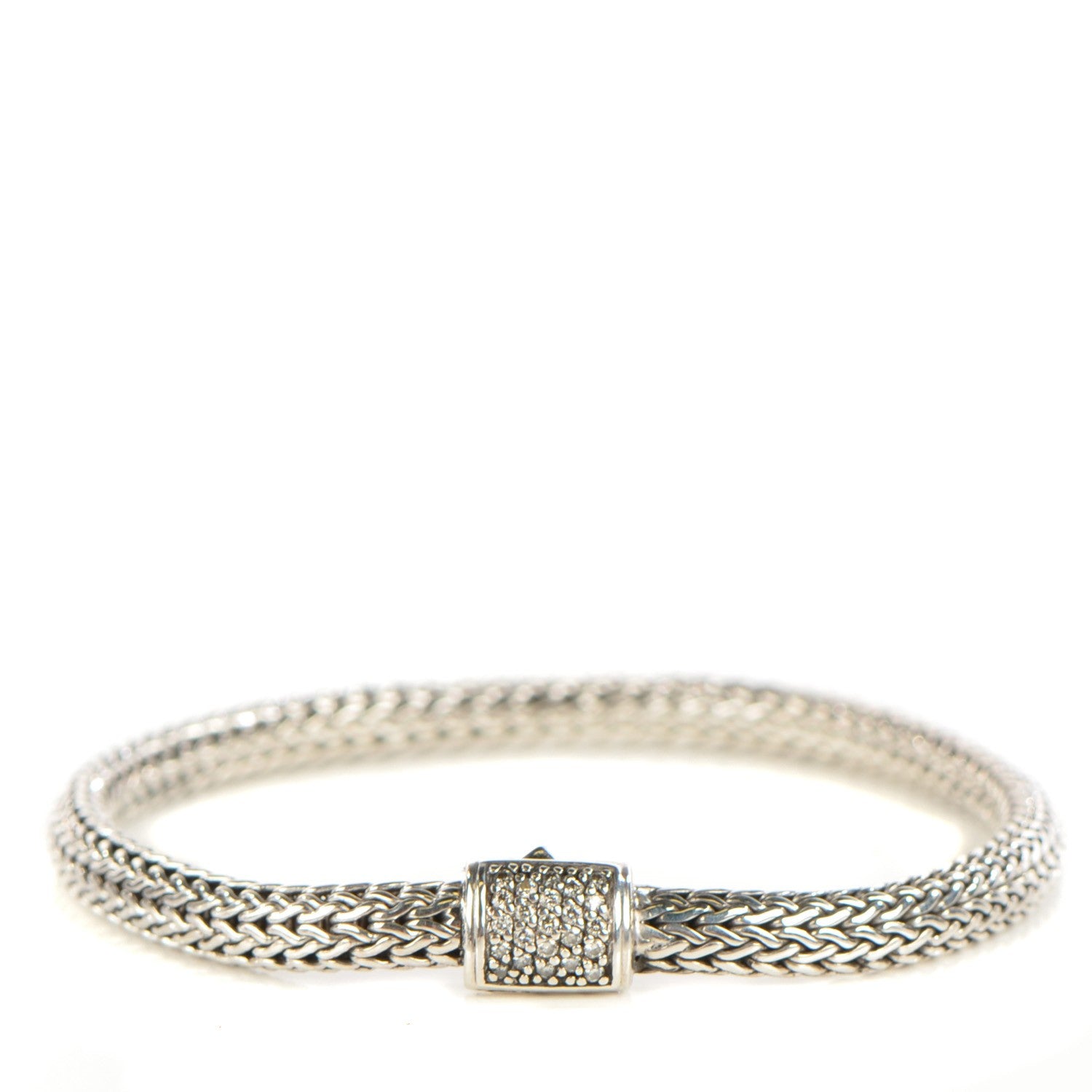 John Hardy Sterling Silver Pave Diamond Extra Small Classic Chain Clasp Bracelet M 1 of 5
