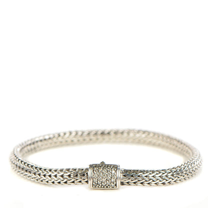 John Hardy Sterling Silver Pave Diamond Extra Small Classic Chain Clasp Bracelet M 1 of 5