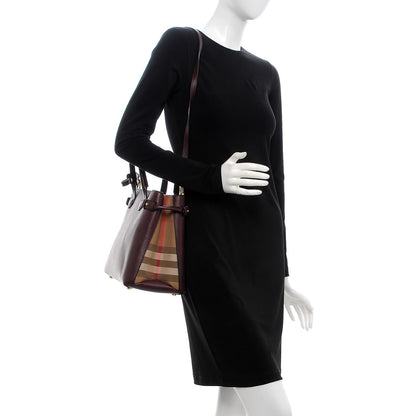 Burberry Grainy Calfskin House Check Medium Banner Tote Mahogany Red 2 of 13