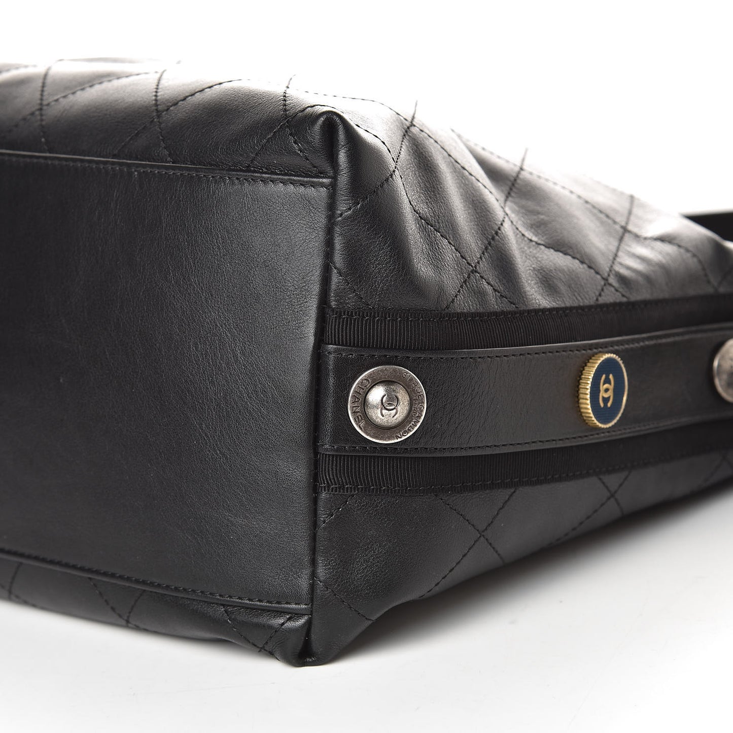 Calfskin Stitched Large Button Up Hobo Black
