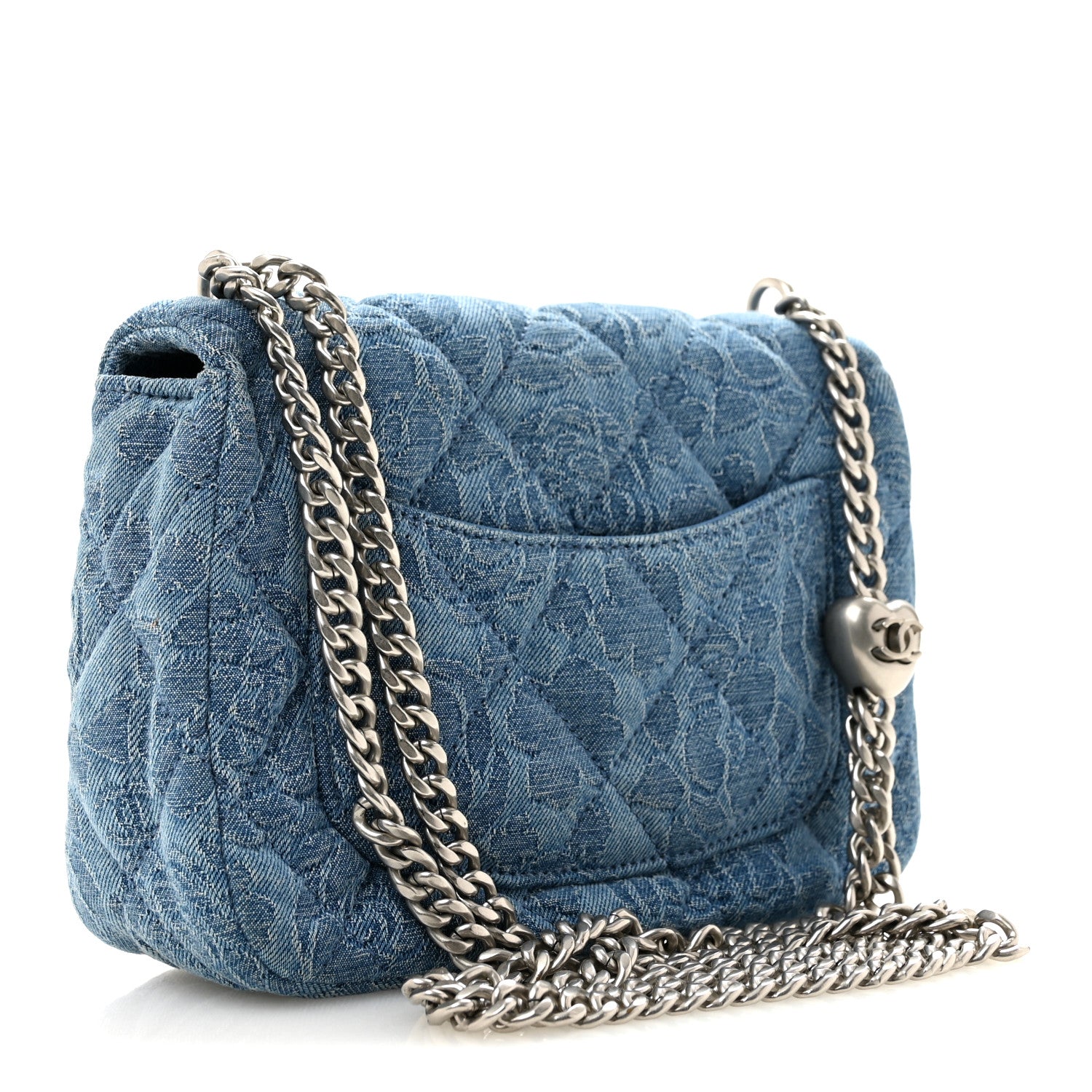 Chanel Denim Quilted Mini Camellia Sweetheart Flap Blue 3 of 12