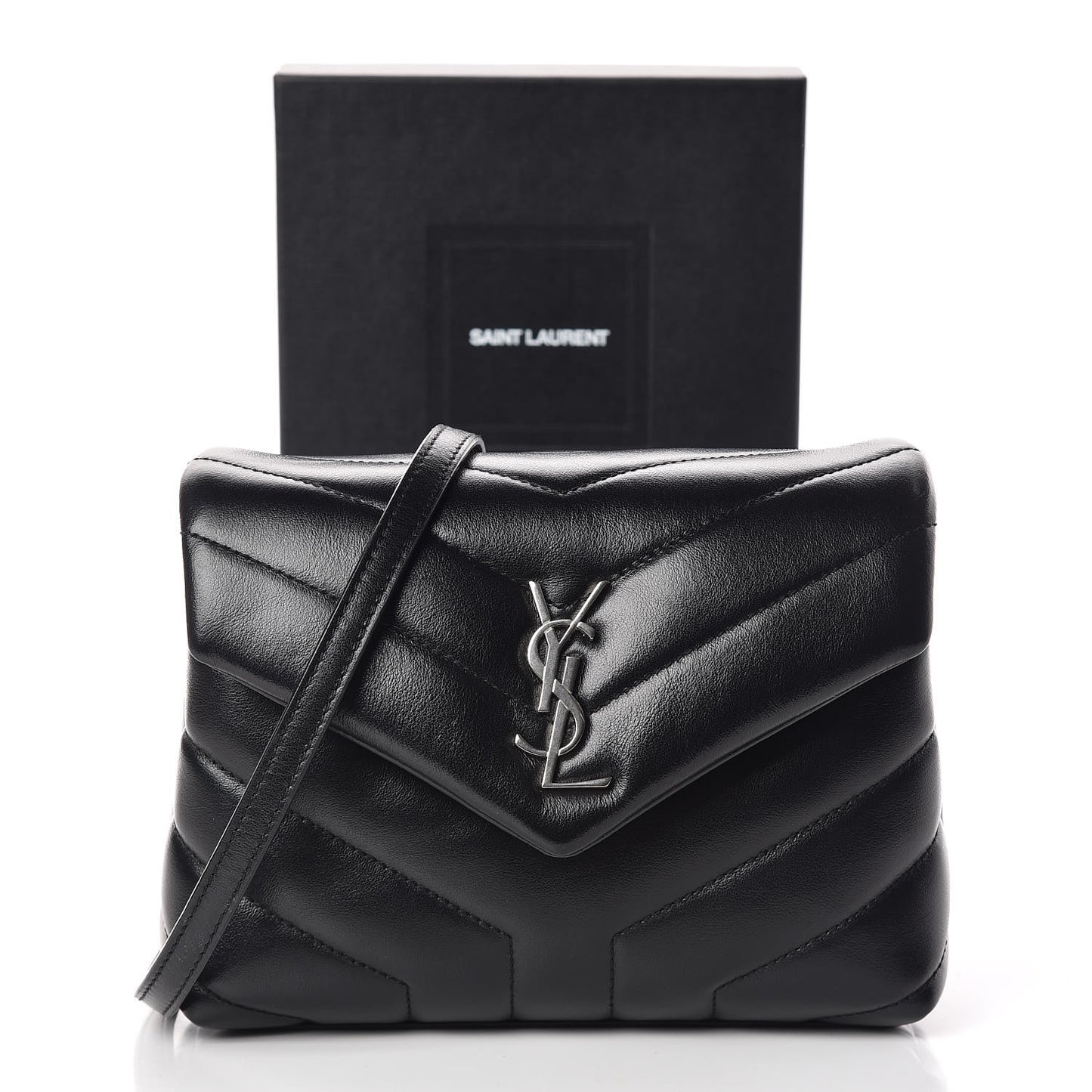 Calfskin Y Quilted Monogram Toy Loulou Crossbody Bag Black