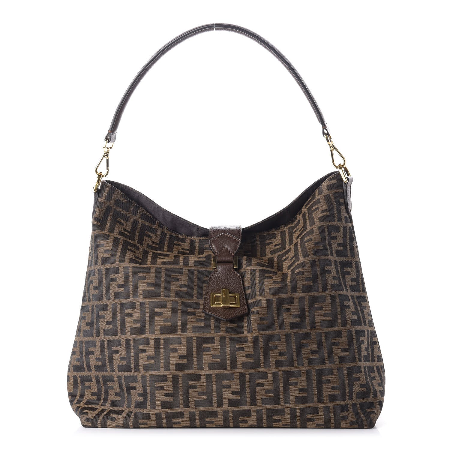 Fendi Zucca Vitello Artic Small Clasp Top Hobo Bag Tobacco Castagna 1 of 10