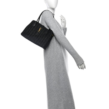 Saint Laurent Raffia Calfskin Panier Rectangle Tote Black 2 of 10