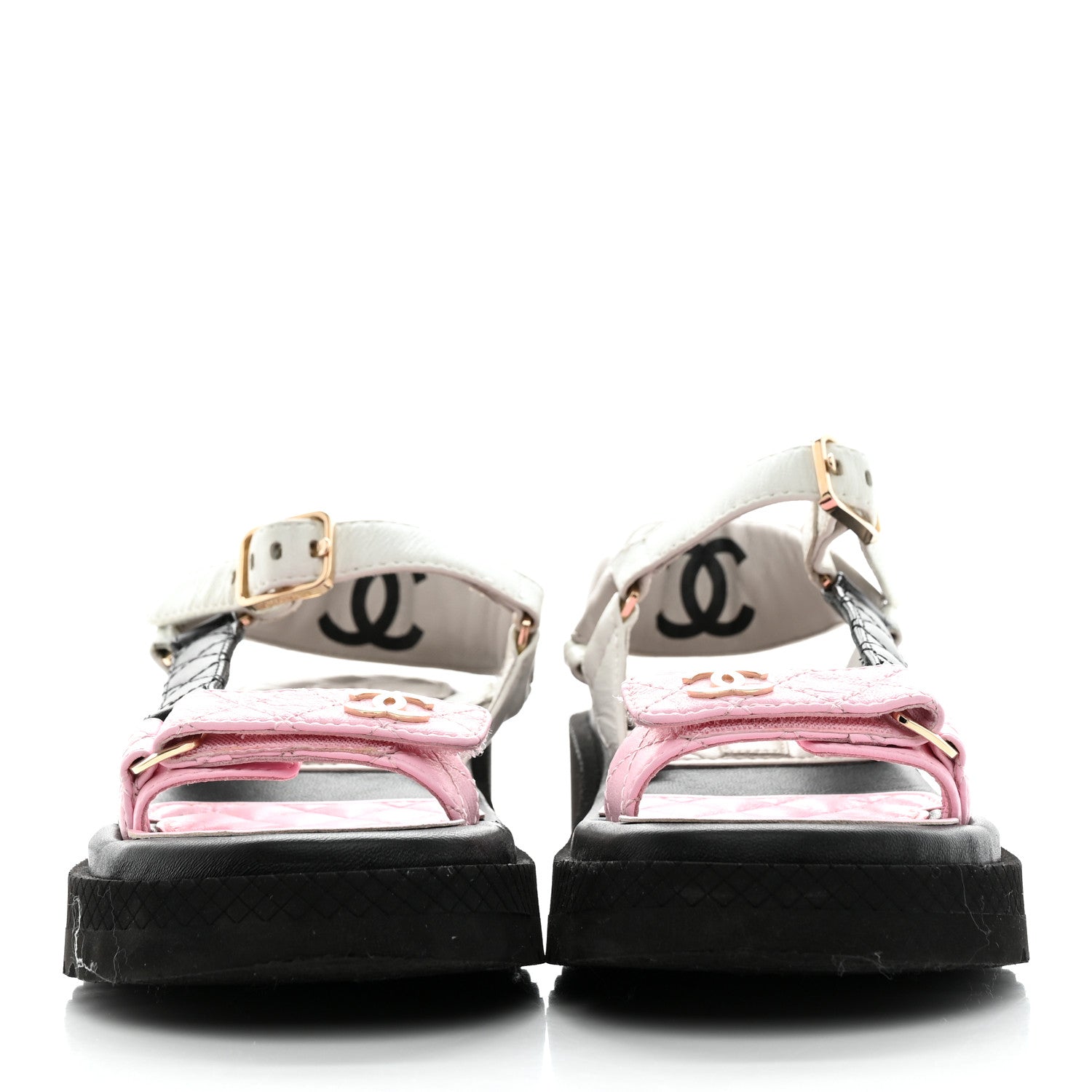 Chanel Lambskin Quilted CC Logo Platform Sandals 35 Black White Pink 2 of 10