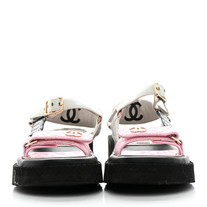 Chanel Lambskin Quilted CC Logo Platform Sandals 35 Black White Pink 2 of 10