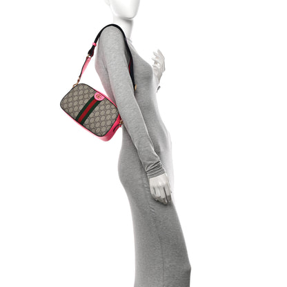 Gucci GG Supreme Monogram Textured Dollar Calfskin Web Ophidia Small Crossbody Bag Beige Ebony Fuchsia 2 of 10