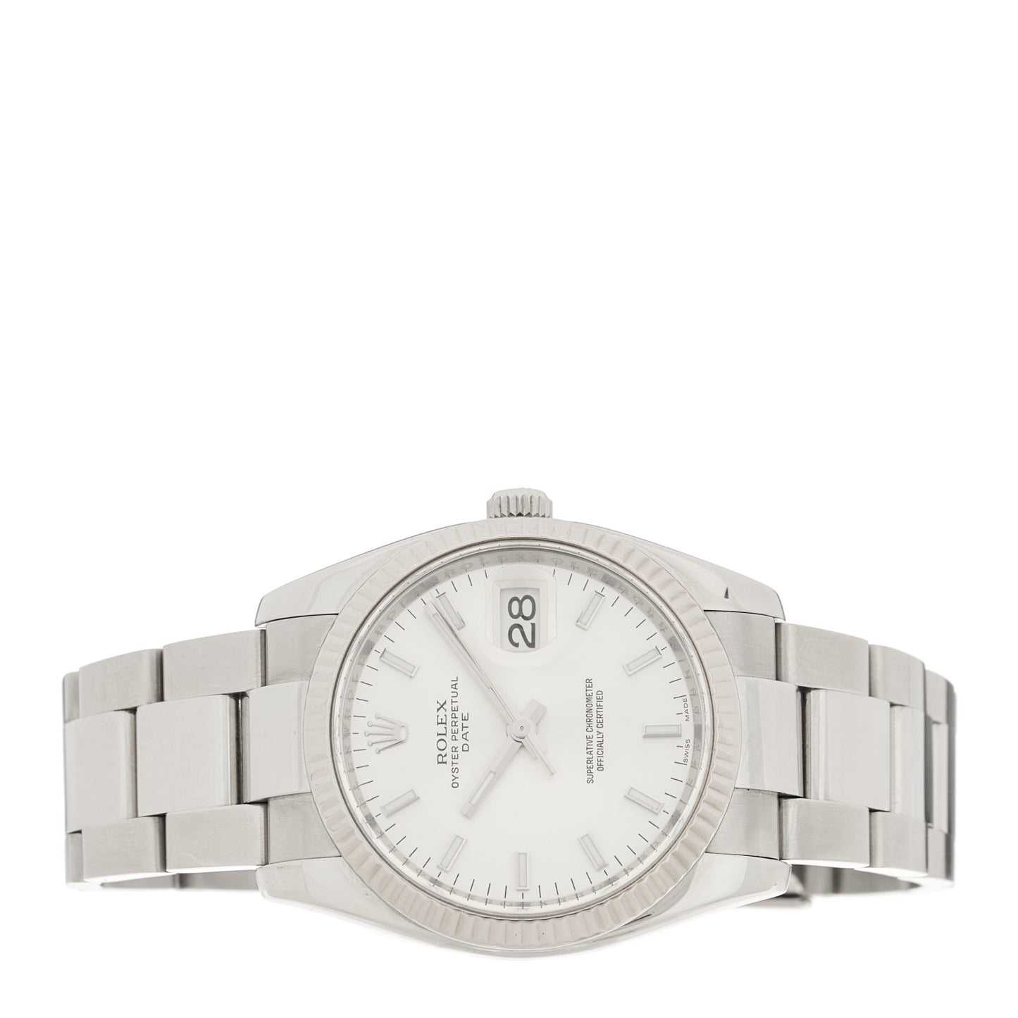 Stainless Steel 18K White Gold 34mm Oyster Perpetual Date Watch Silver 115234