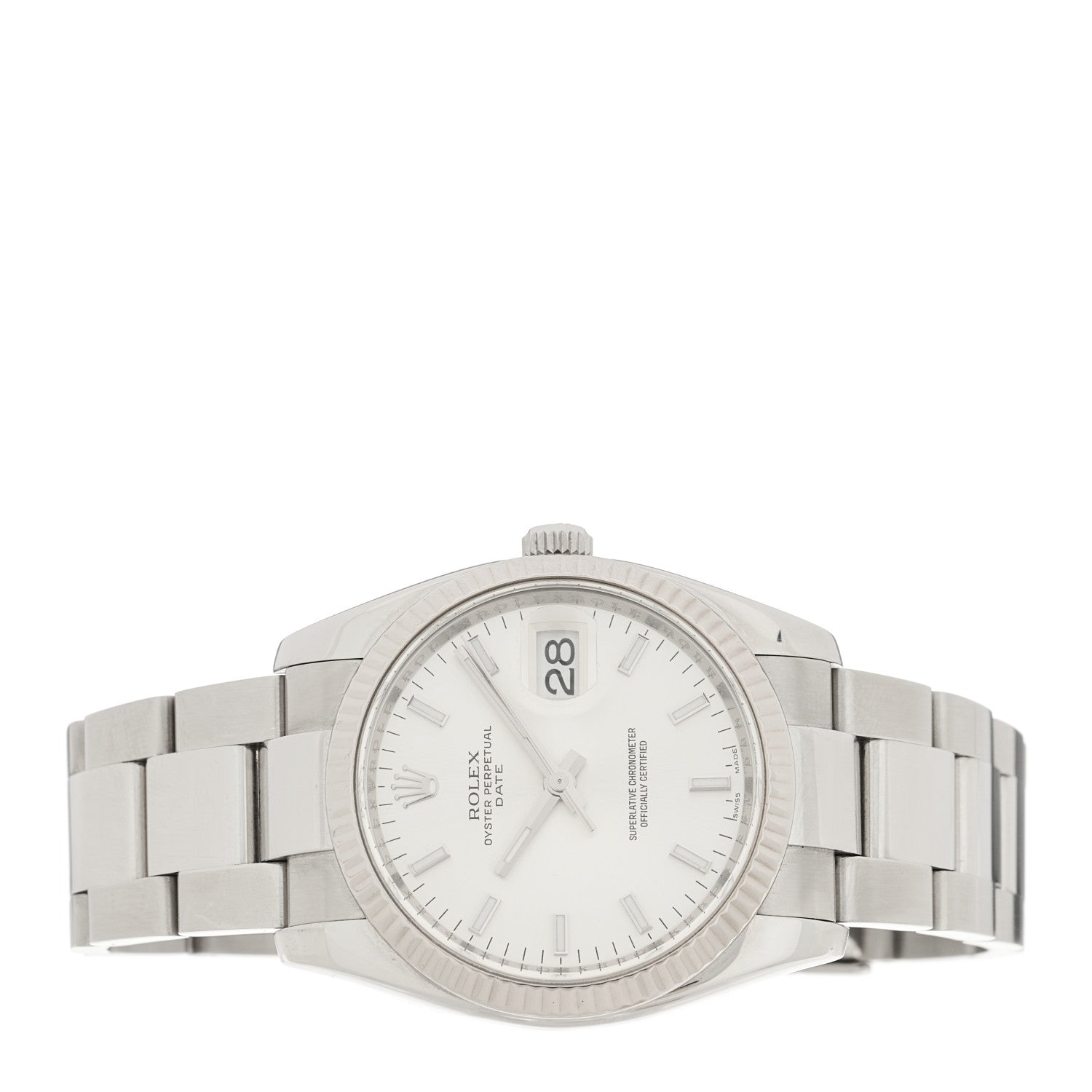 Rolex Stainless Steel 18K White Gold 34mm Oyster Perpetual Date Watch Silver 115234 2 of 5