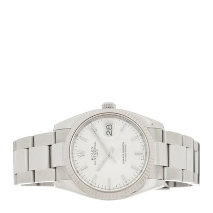 Rolex Stainless Steel 18K White Gold 34mm Oyster Perpetual Date Watch Silver 115234 2 of 5