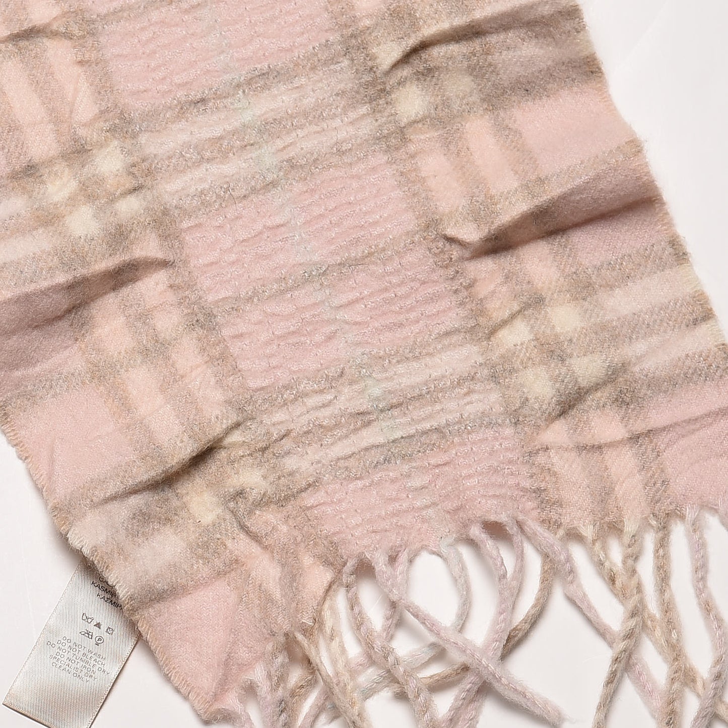 Cashmere Check Fringe Scarf Pink