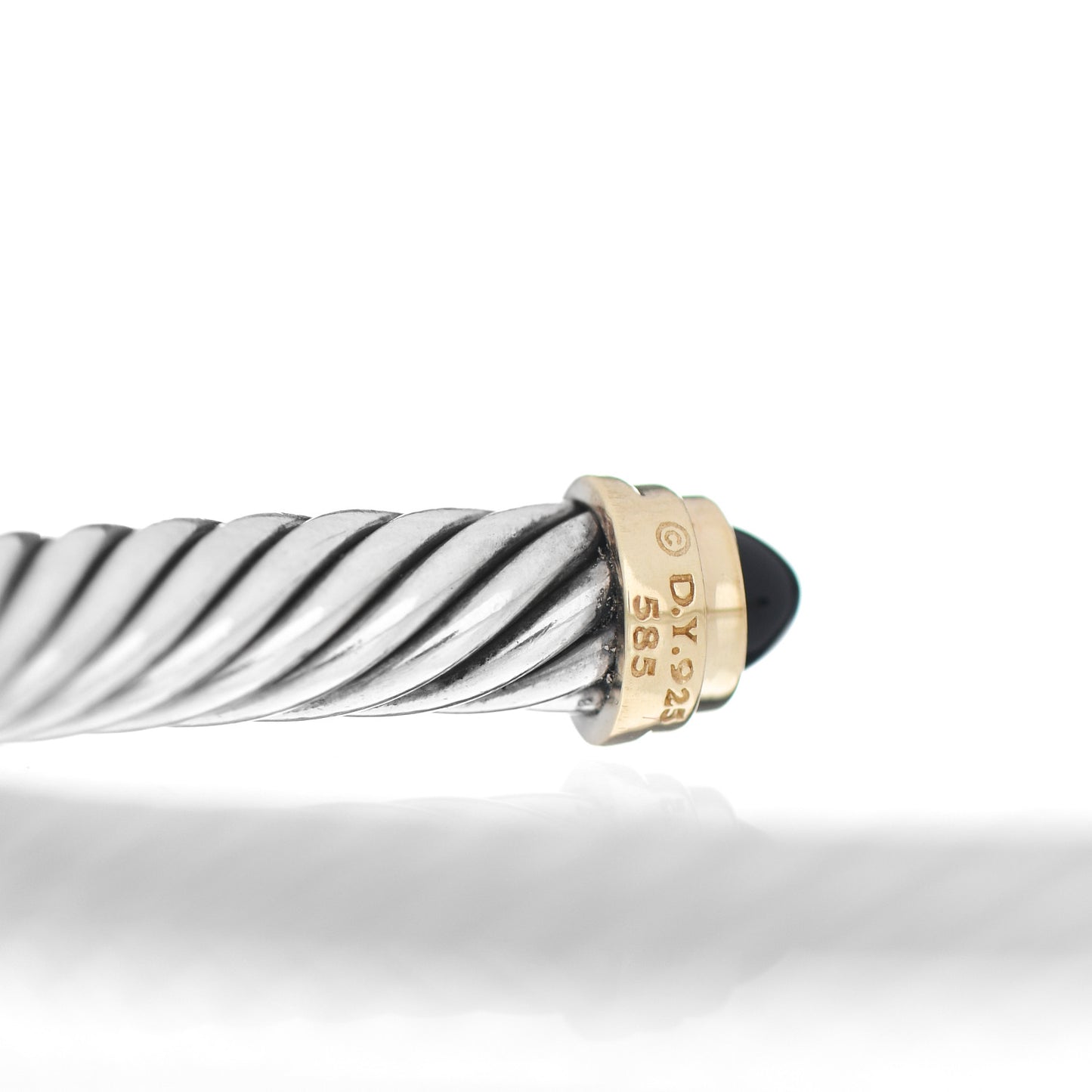 Sterling Silver 14K Yellow Gold Black Onyx 5mm Cable Classics Petite Color Bracelet