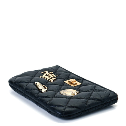 Chanel Aged Calfskin Quilted Small Lucky Charms Cosmetic Case Black 6 of 9