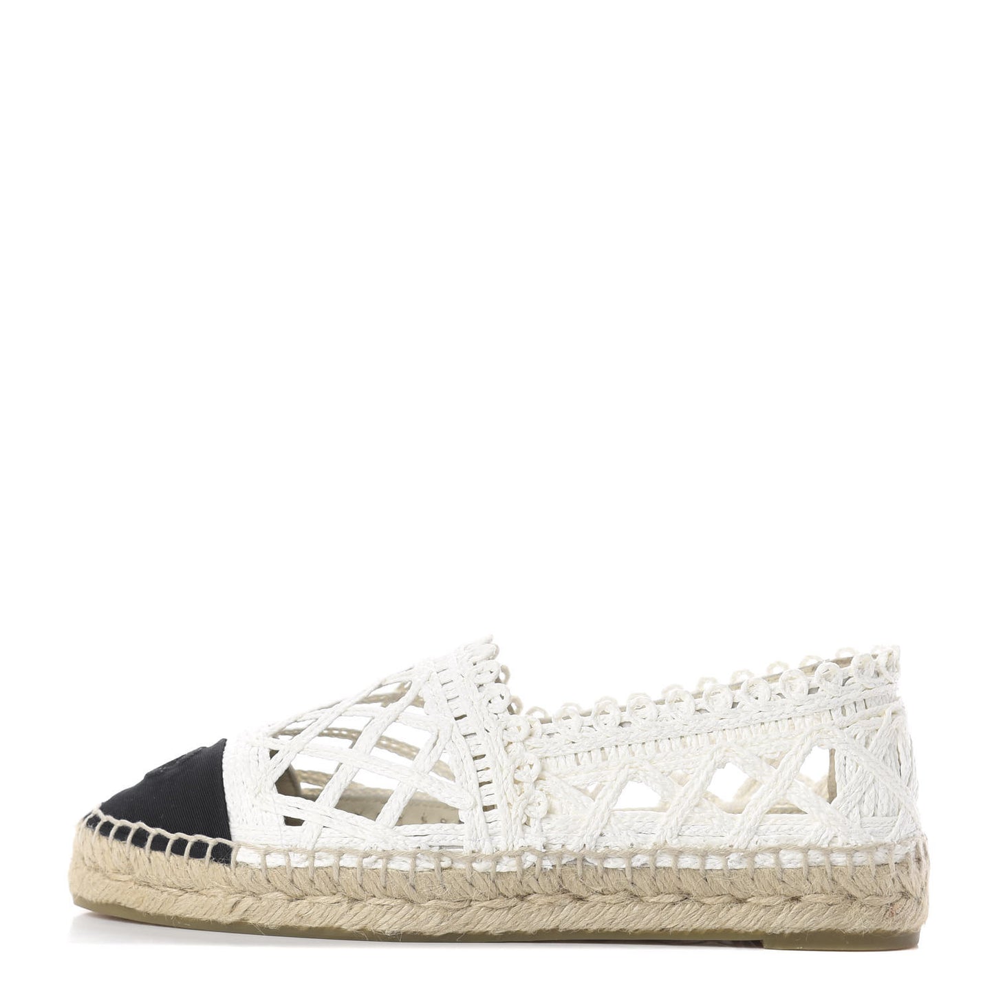 Woven Fabric Grosgrain CC Espadrilles 38 White Black