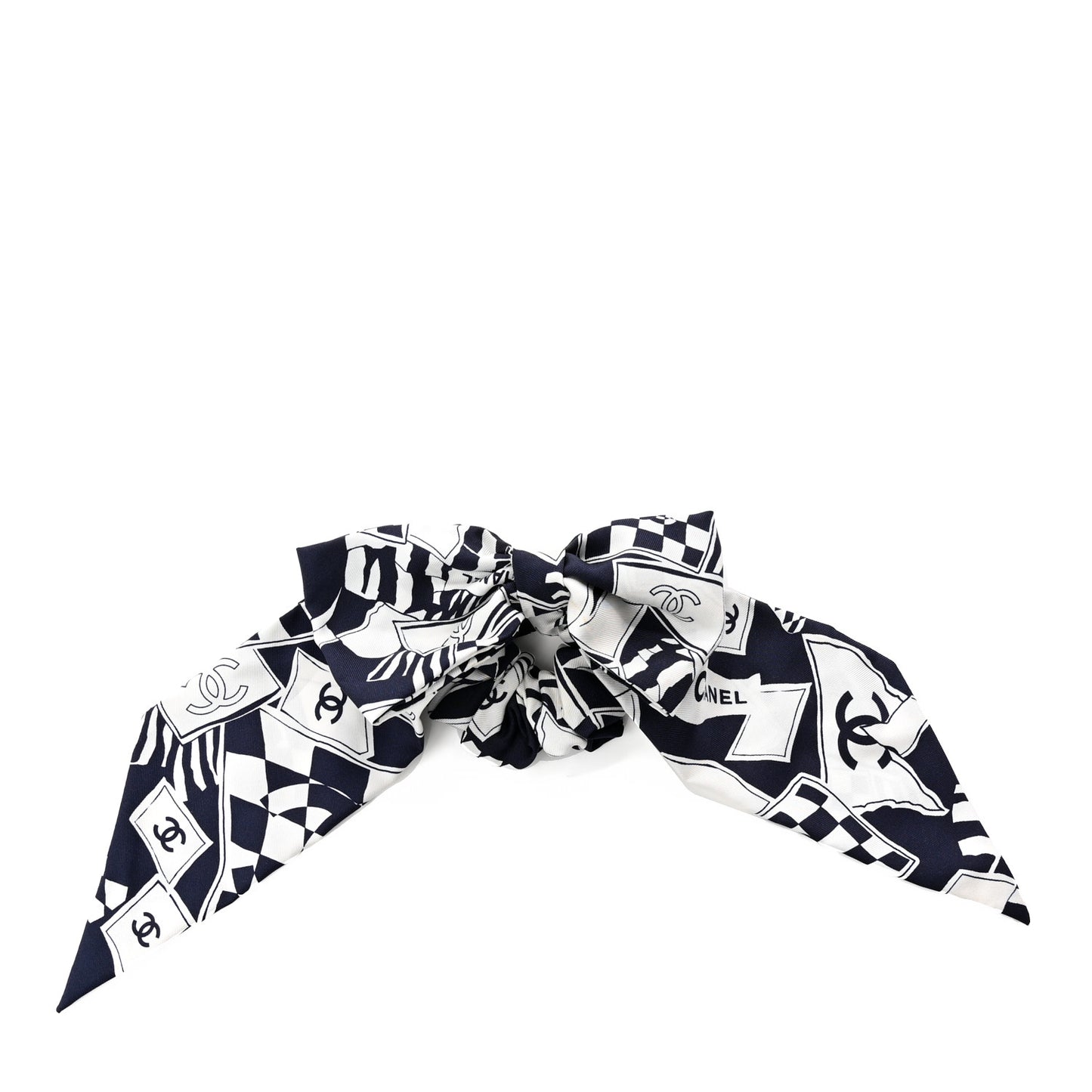 Silk Logo Hair Tie Navy Blue White