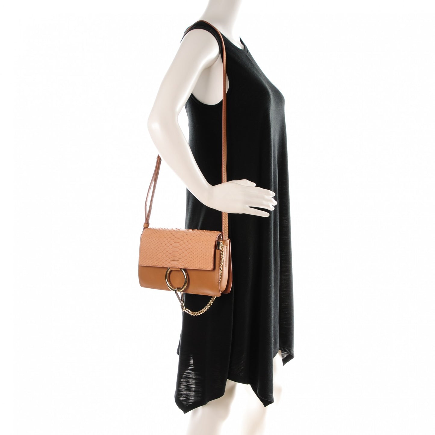 Python Calfskin Small Faye Shoulder Bag Milky Coffee