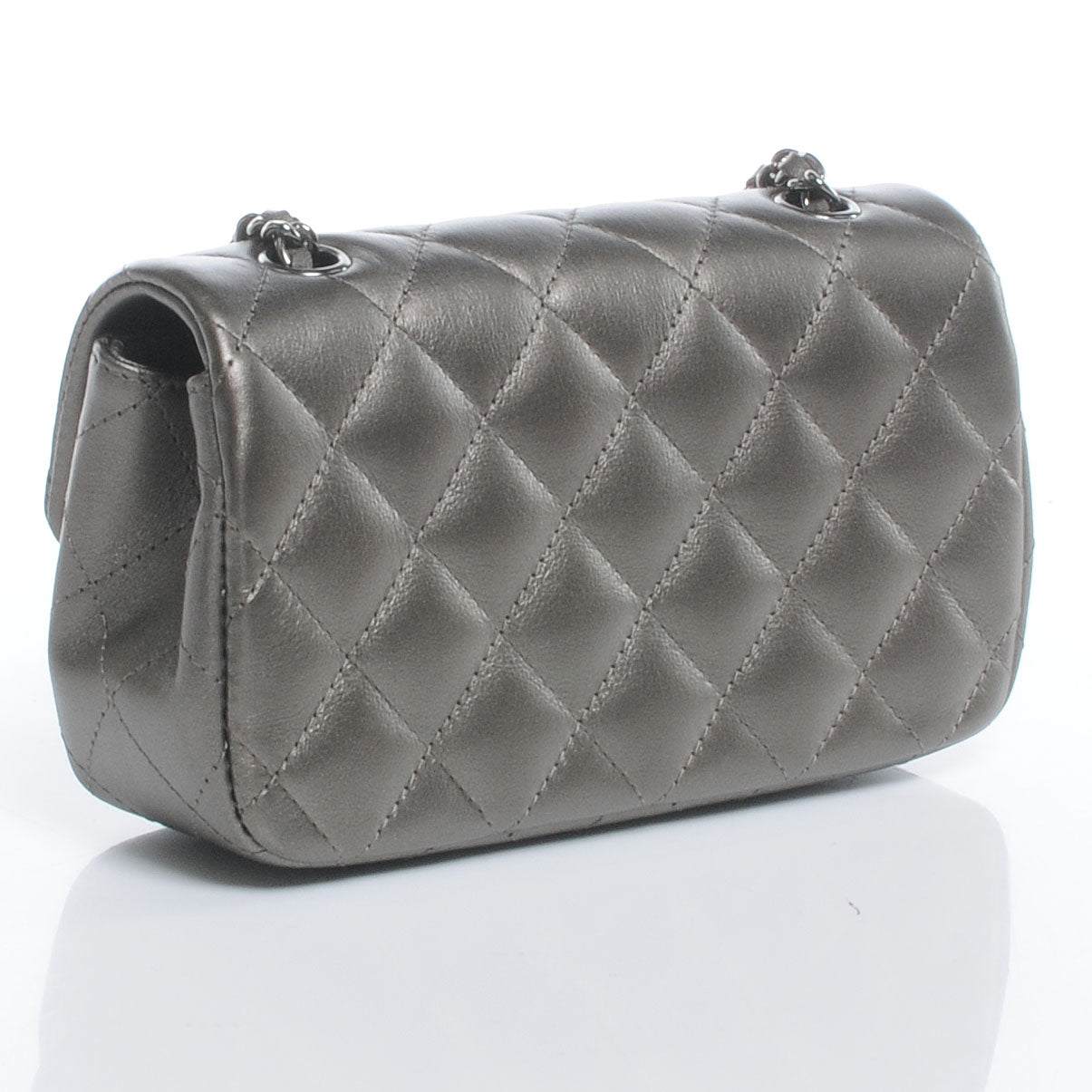 Lambskin Quilted Extra Mini Flap Dark Silver