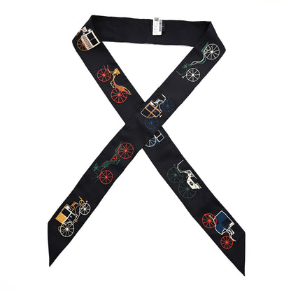 Hermes Silk Embroidered A Toute Berline Long Twilly Bleu Black Multicolor 1 of 4