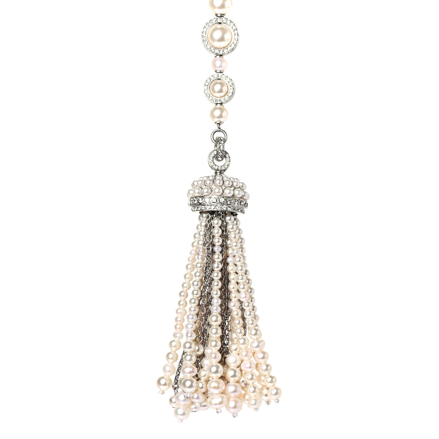Chanel Pearl CC Tassel Long Necklace Silver 3 of 4