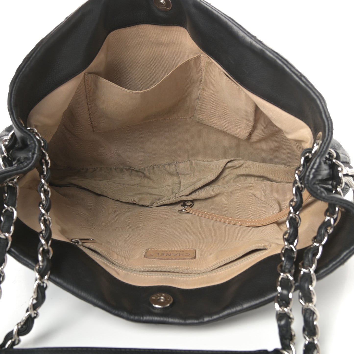Caviar Quilted Expandable Zip Shoulder Bag Black