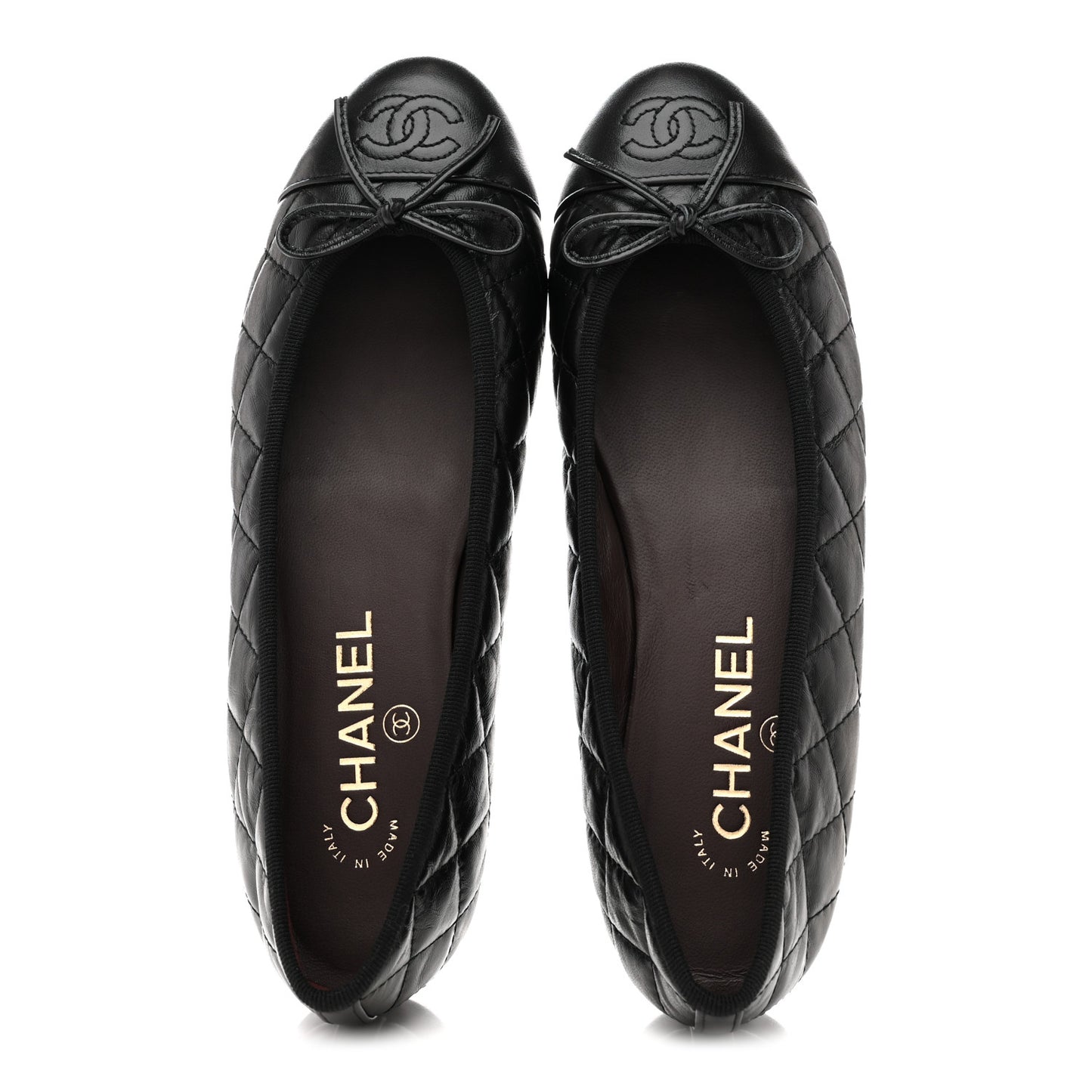 Aged Calfskin Quilted CC Cap Toe Ballerina Flats 37.5 Black