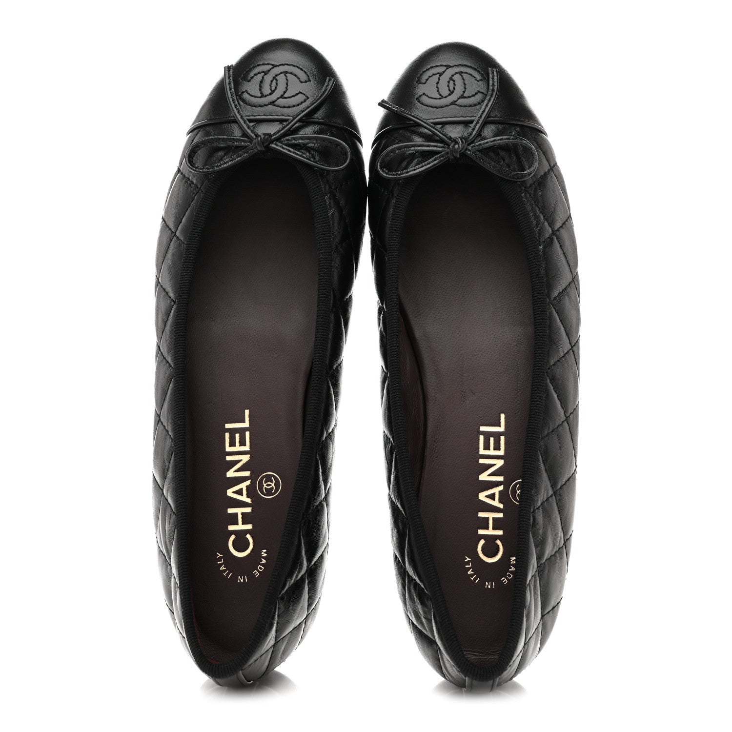 Chanel Aged Calfskin Quilted CC Cap Toe Ballerina Flats 37.5 Black 2 of 10