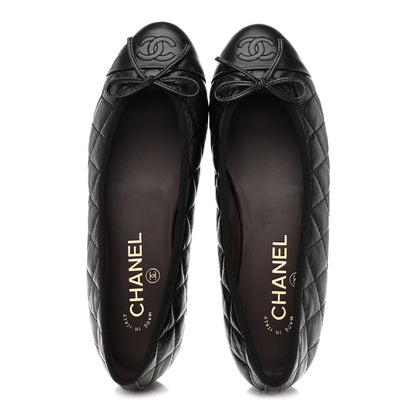 Chanel Aged Calfskin Quilted CC Cap Toe Ballerina Flats 37.5 Black 2 of 10