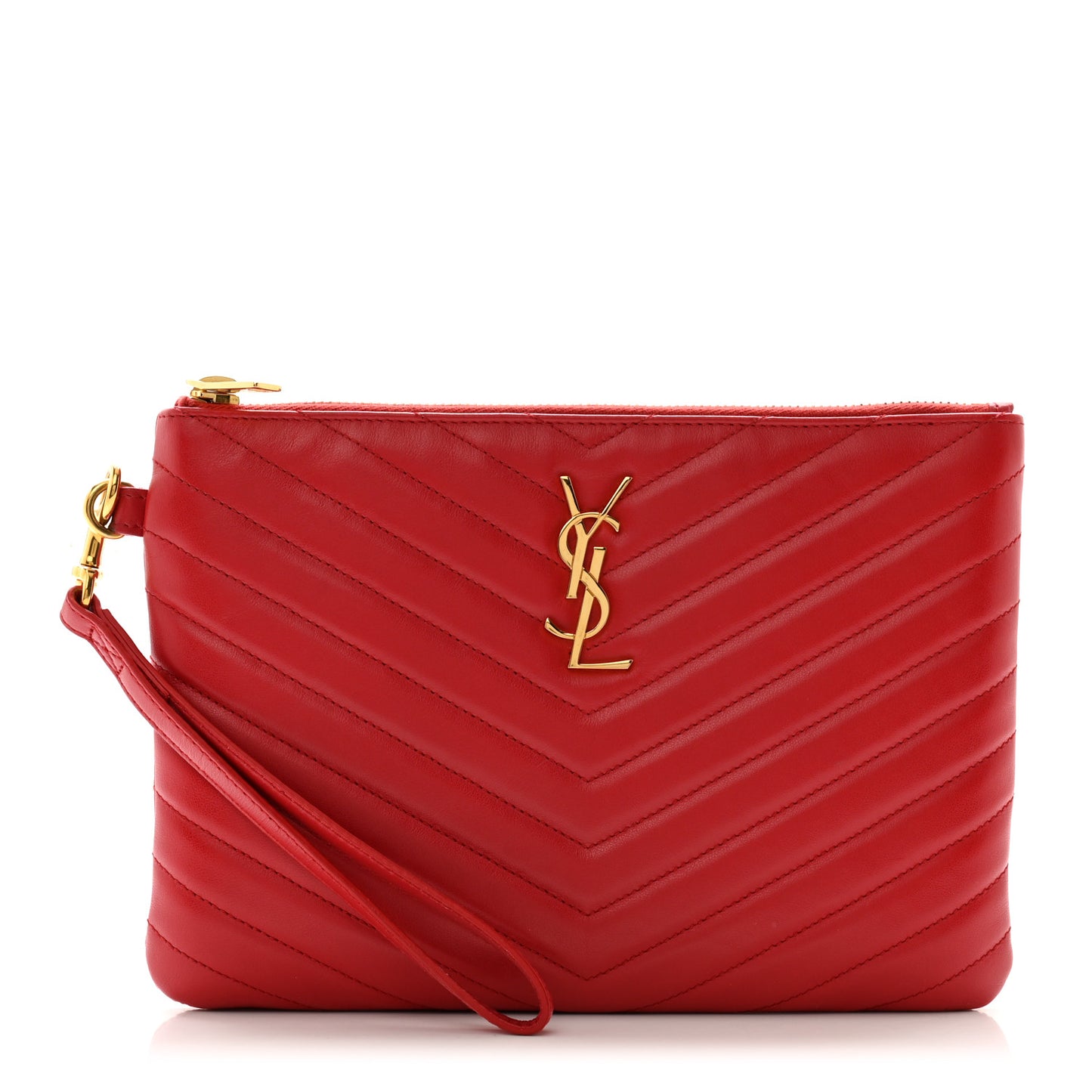 Calfskin Matelasse Chevron Monogram A5 Wristlet Bandana Red
