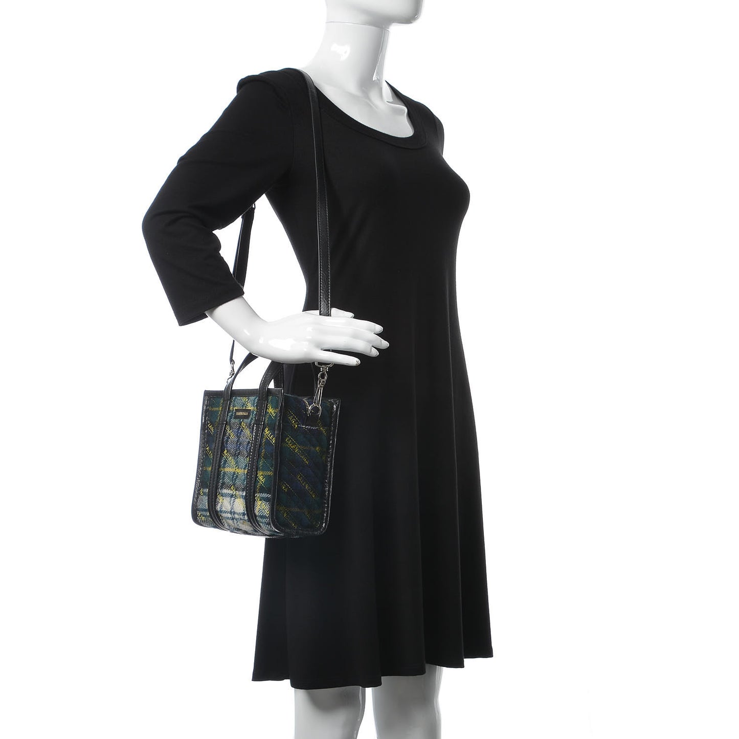 Wool Cuir Arena Plaid Diagonal Allover Logo Matelasse XXS Bazar Shopper Tote Green Blue Yellow