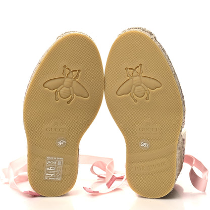 Gucci Canvas Grossgrain Embroidered Judit Ankle Wrap Platform 35/120mm Espadrille Wedges 36.5 White Shell 5 of 8