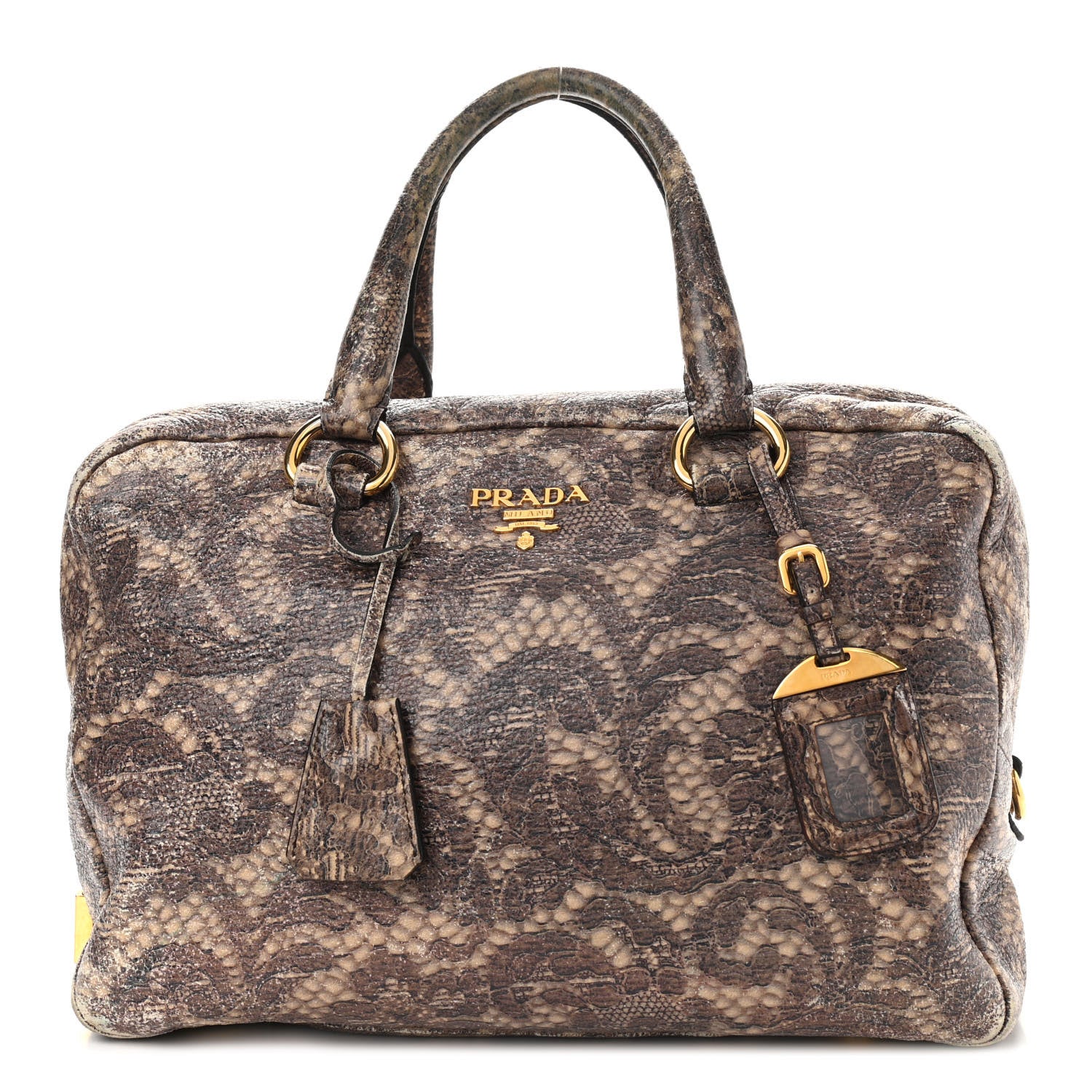Prada Cervo Lux Print Lace Bauletto Bag Blond 1 of 13