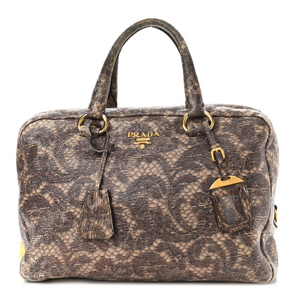Prada Cervo Lux Print Lace Bauletto Bag Blond 1 of 13