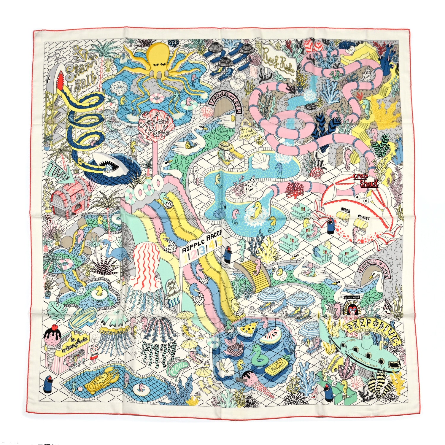 Hermes Cashmere Silk Splash Park Shawl 140 White Jaune Multicolor 1 of 9