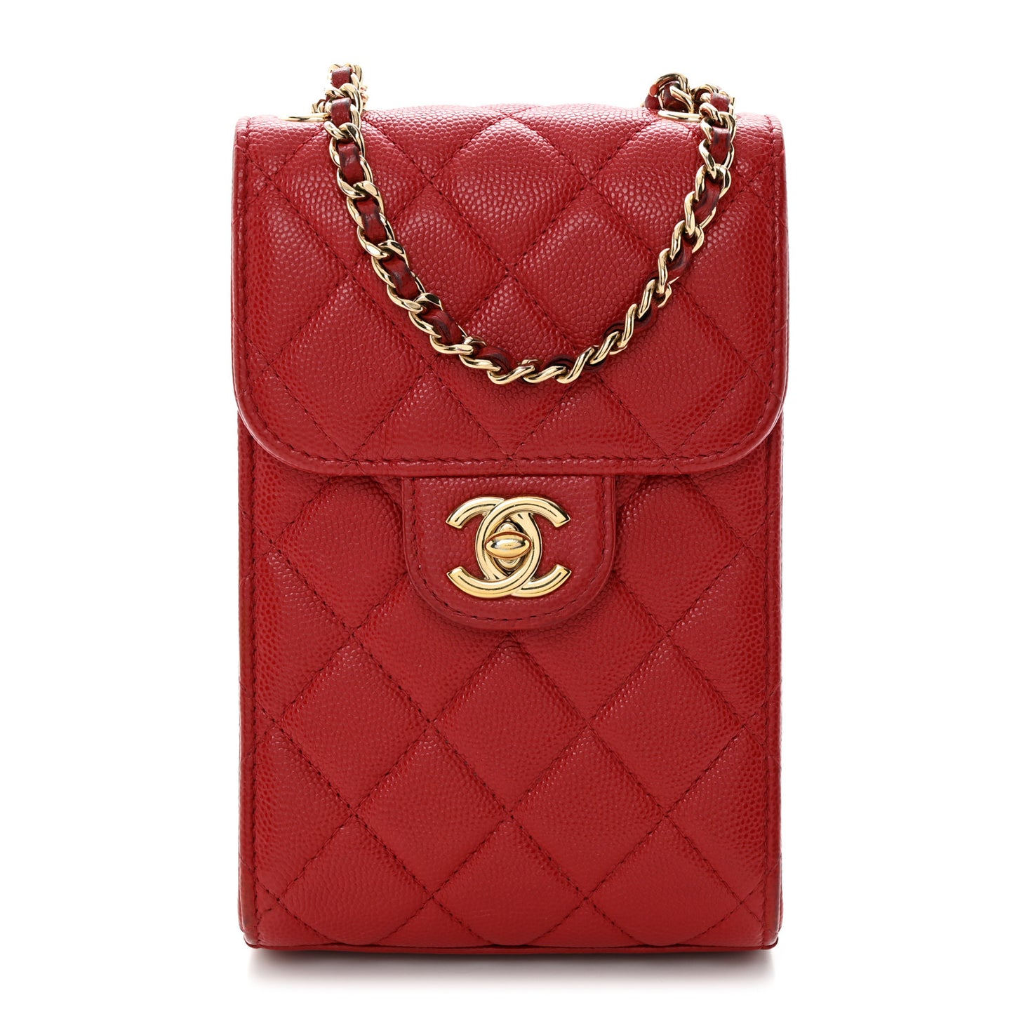 Caviar Quilted Classic Phone Holder Red