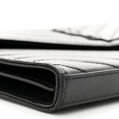 Saint Laurent Grain De Poudre Matelasse Chevron Monogram Monochrome Chain Wallet Black 9 of 13