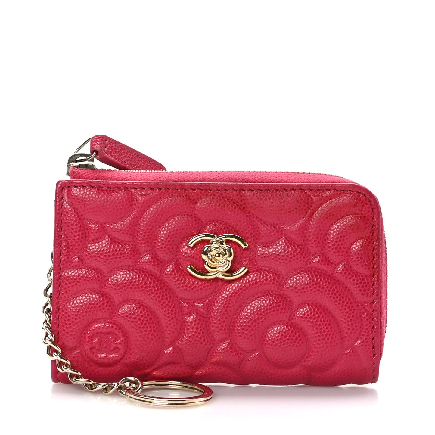 Caviar Camellia Embossed Key Holder Case Fuchsia