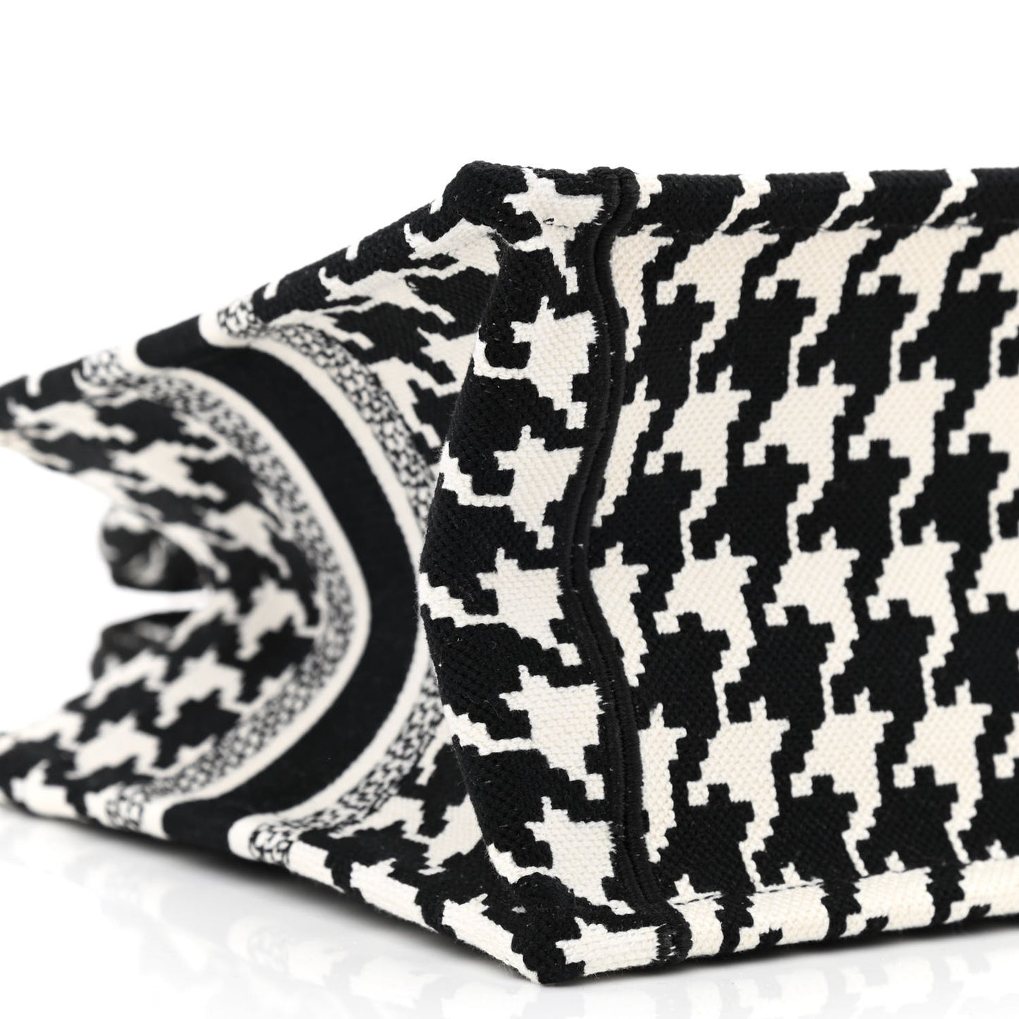 Canvas Houndstooth Embroidered Small Book Tote Black White