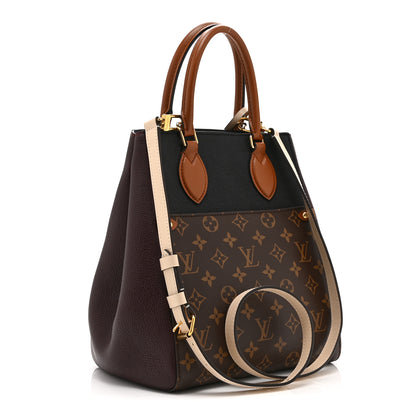 Louis Vuitton Calfskin Monogram Fold Tote MM Black Wine Cream 3 of 10