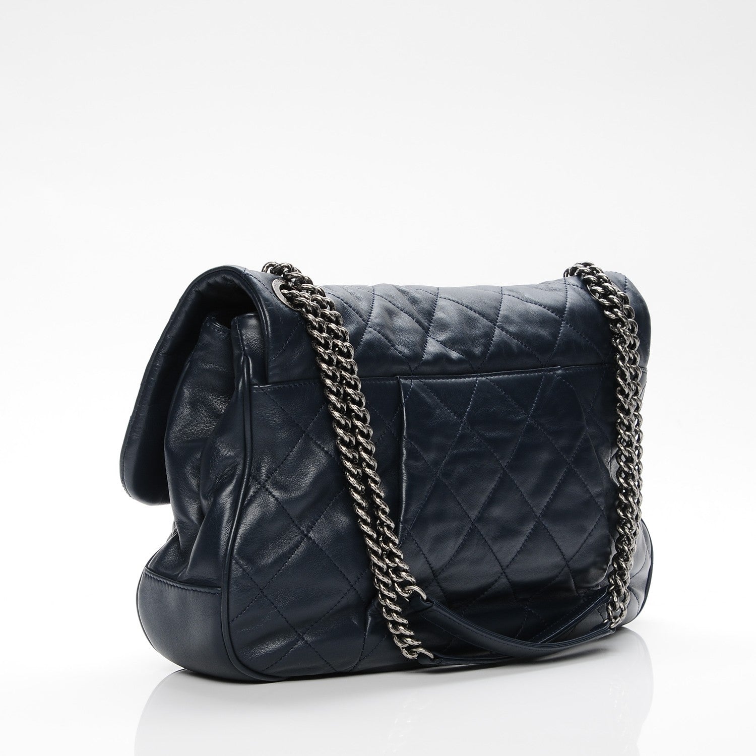 Chanel Calfskin Quilted Coco Pleats Flap Dark Navy Blue 3 of 8