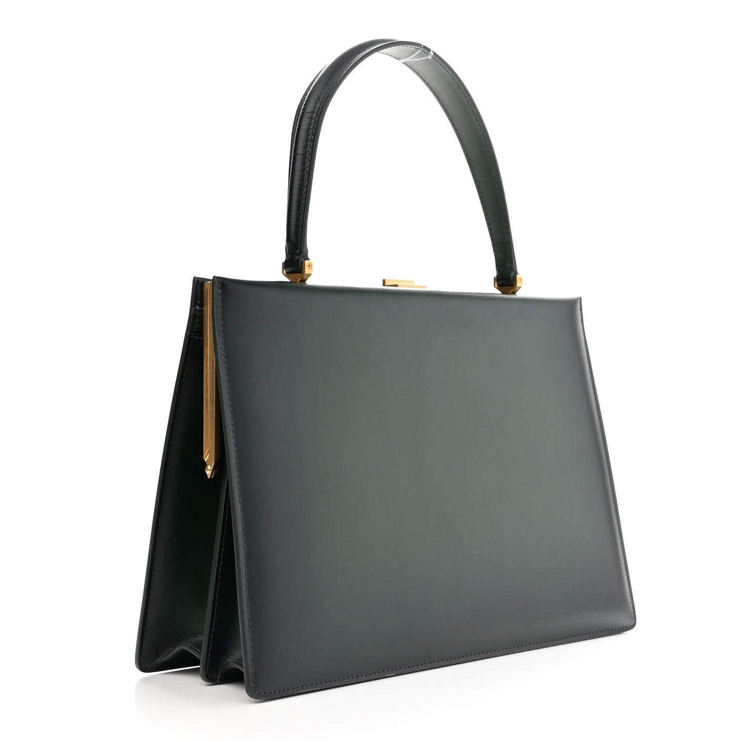 Box Calfskin Medium Clasp Bag Dark Green