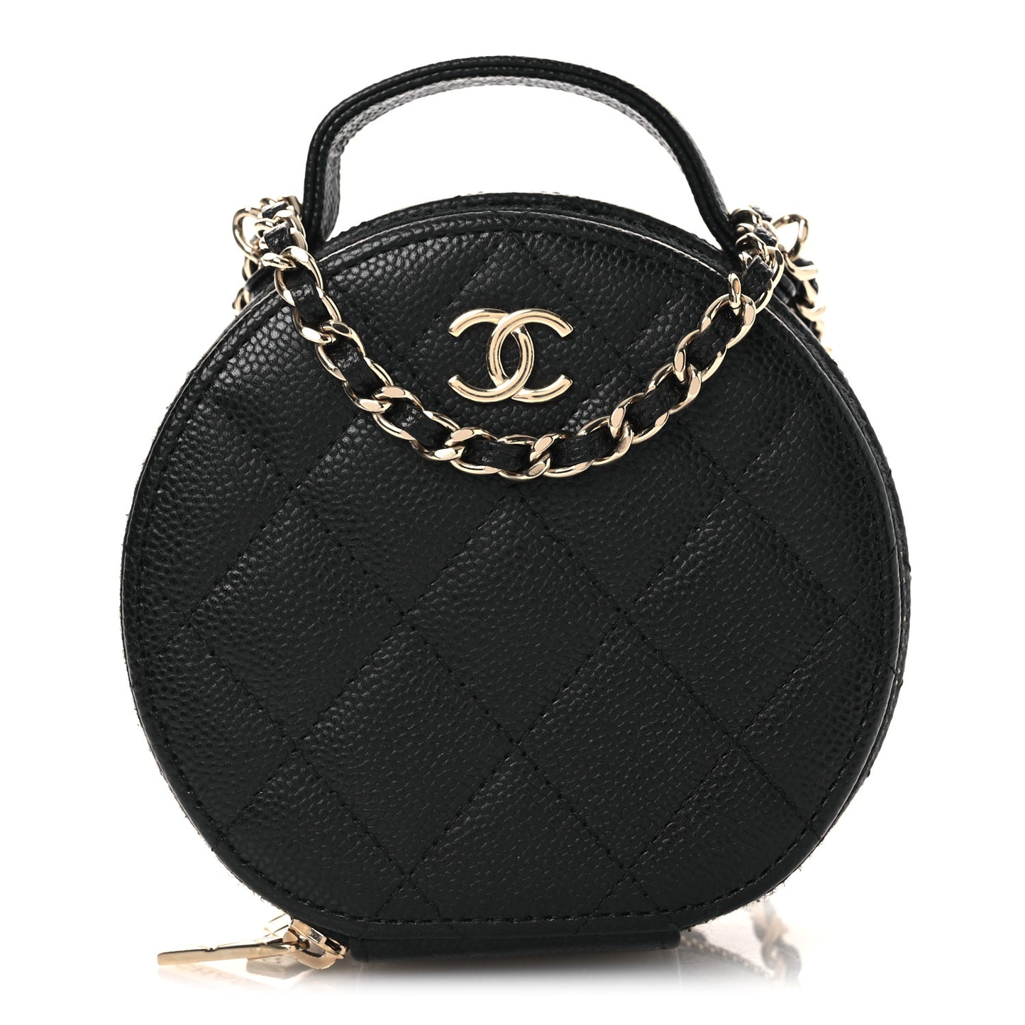 Caviar Quilted Round Handle With Care Vanity With Chain Black