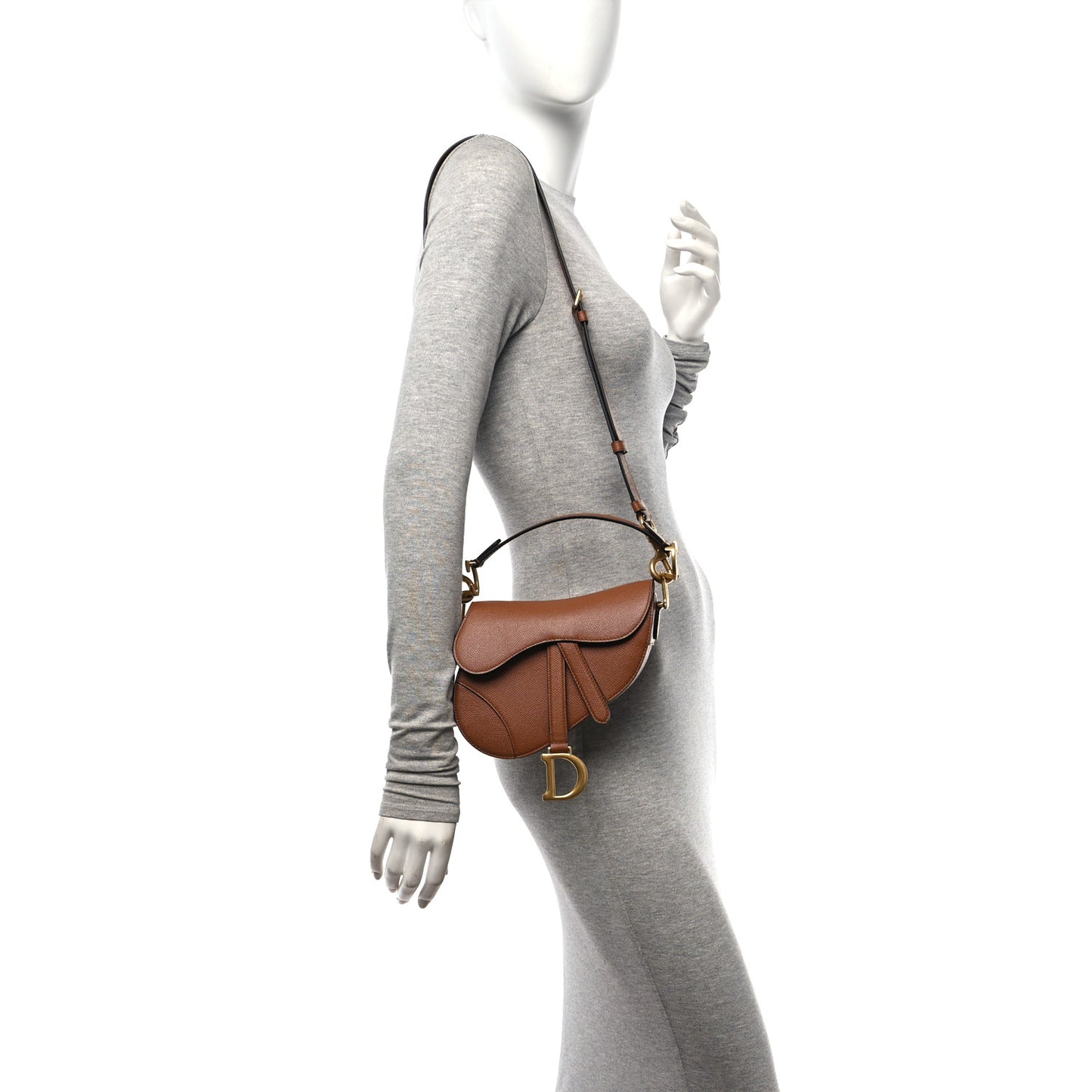 Grained Calfskin Mini Saddle Bag With Strap Camello