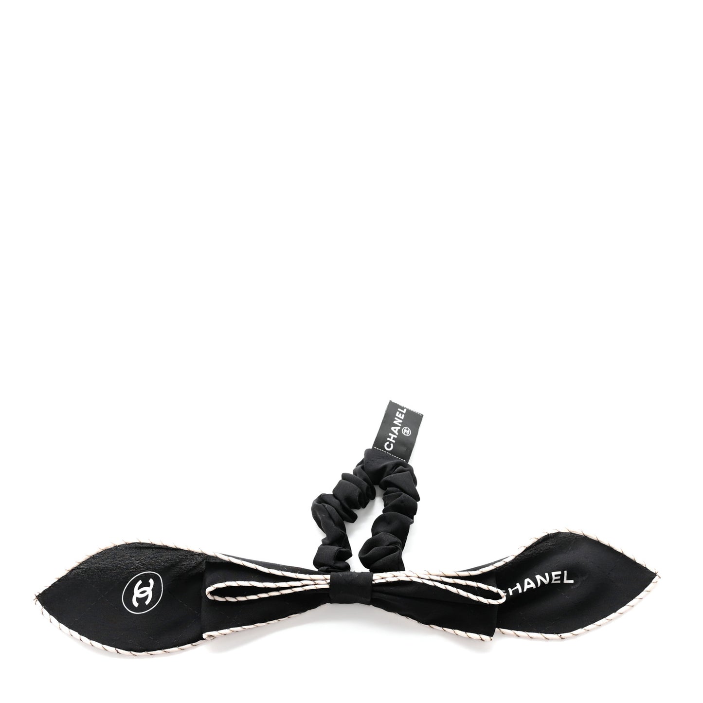 Silk CC Bow Hair Tie Black Ecru