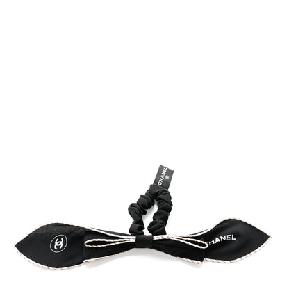 Chanel Silk CC Bow Hair Tie Black Ecru 1 of 5