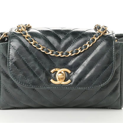 Chanel Glazed Calfskin Chevron Quilted Small Hampton Flap Dark Green 8 of 11