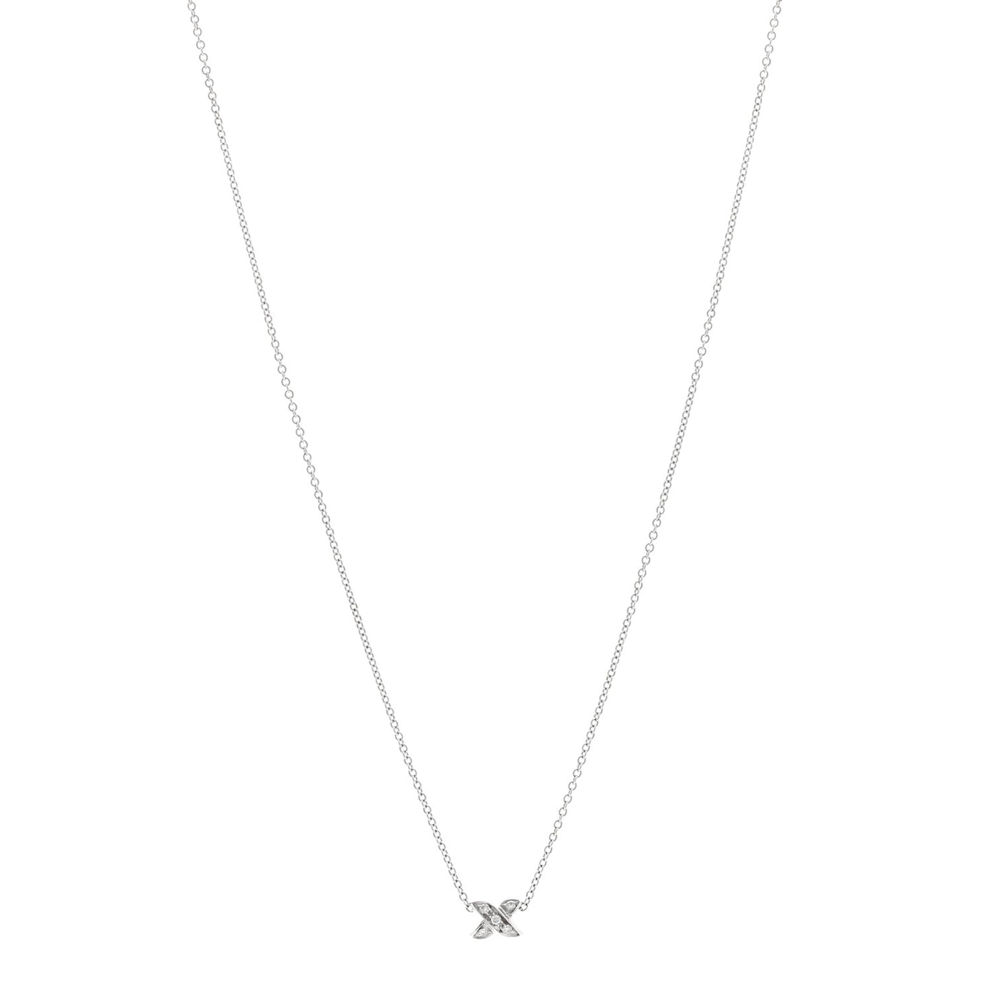 18K White Gold Diamond Mini Cross Stitch Pendant Necklace