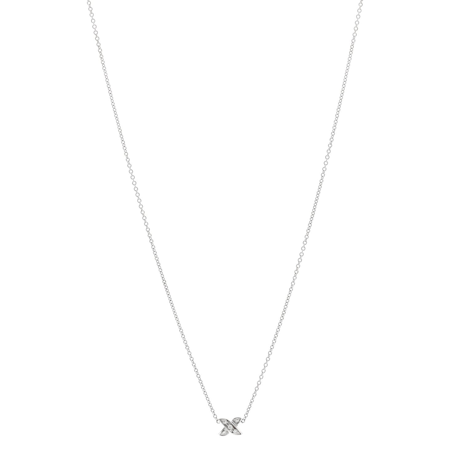Tiffany 18K White Gold Diamond Mini Cross Stitch Pendant Necklace 1 of 4