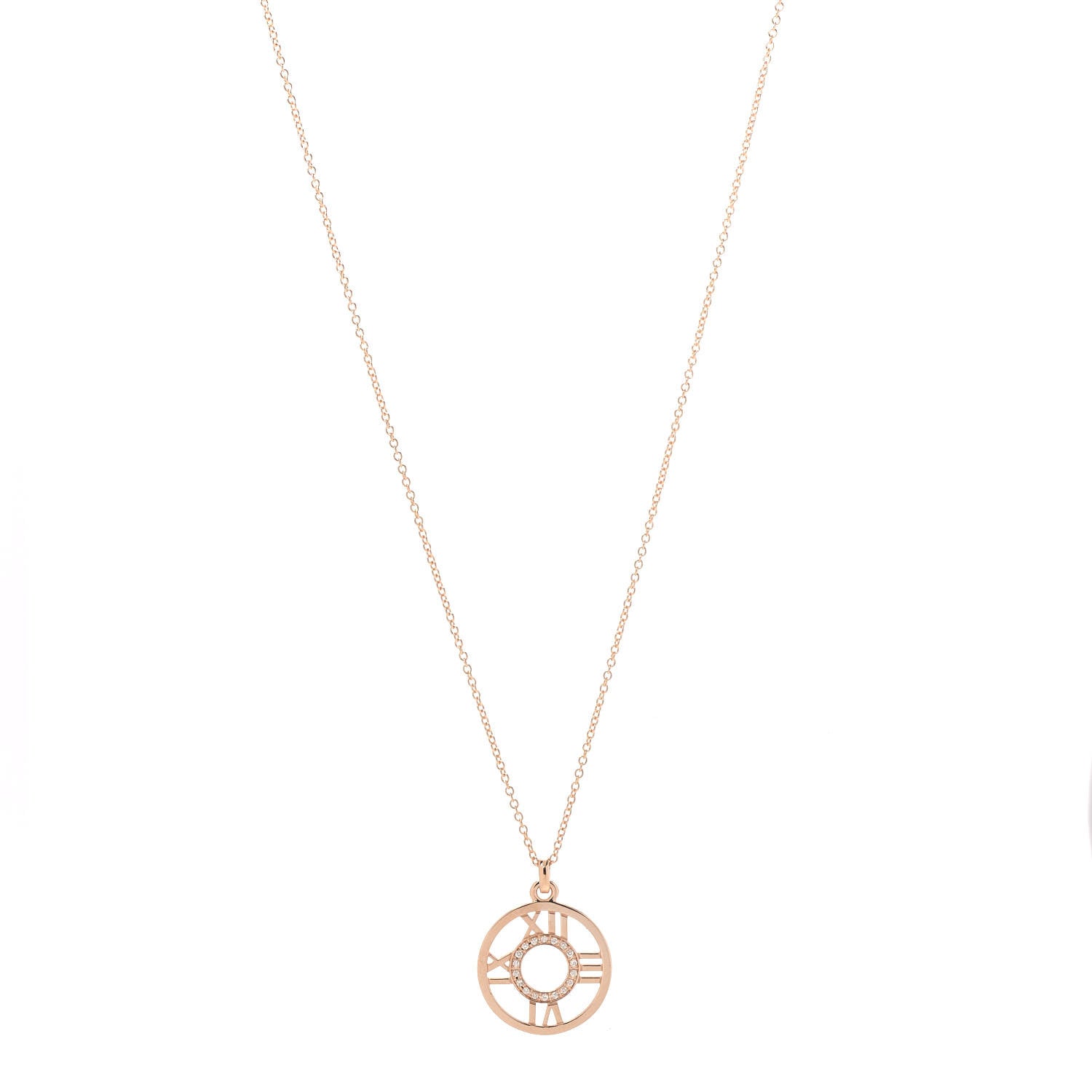 Tiffany 18K Rose Gold Diamond Small Atlas Open Pendant Necklace 1 of 6