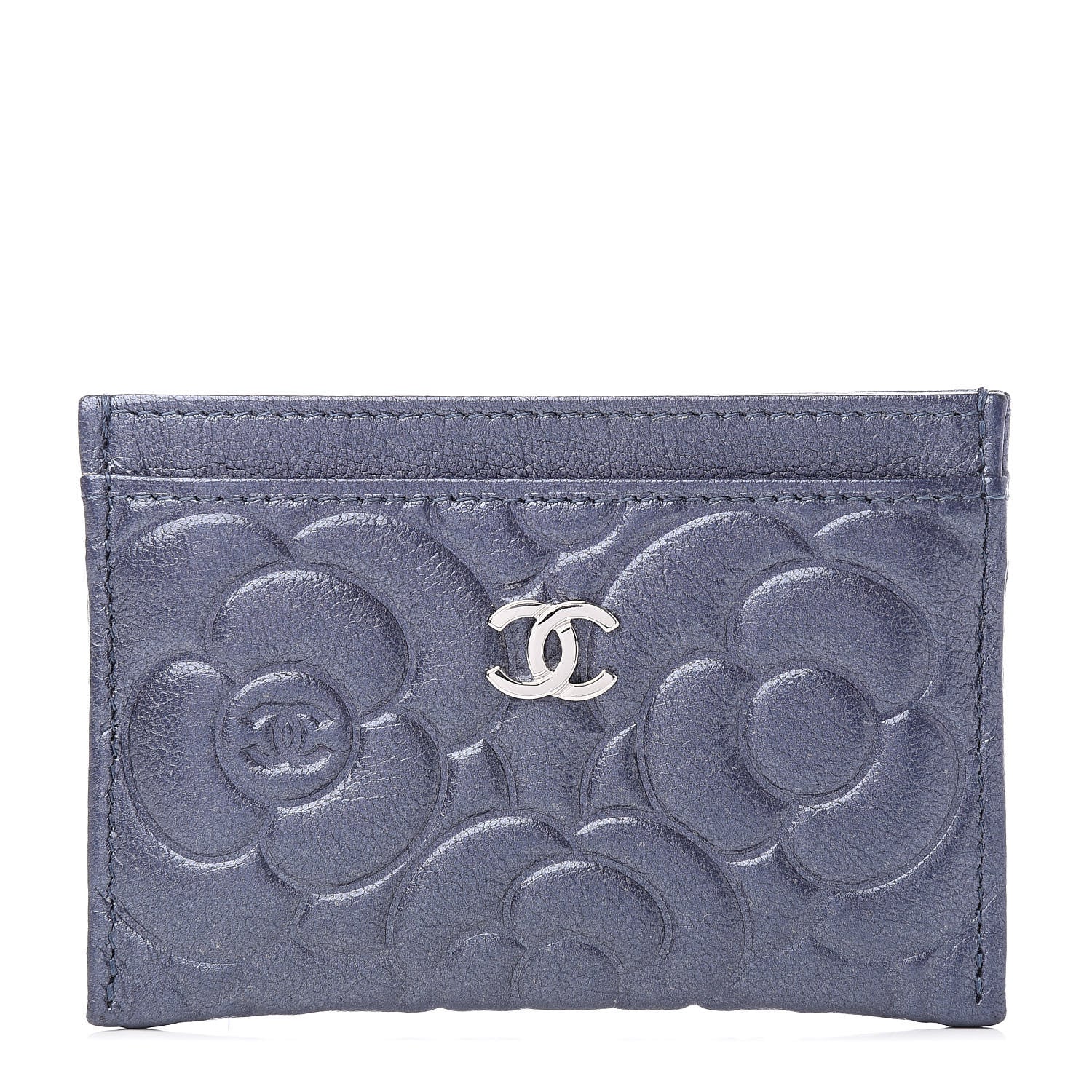Chanel Goatskin Camellia Embossed Card Holder Dark Blue 1 of 8